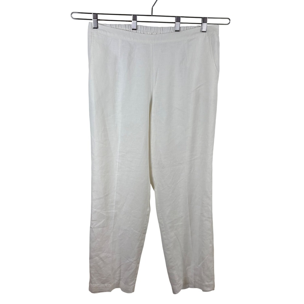 Kim Rogers Linen Pants 16W White Straight Leg Coastal Resortwear Lagenlook